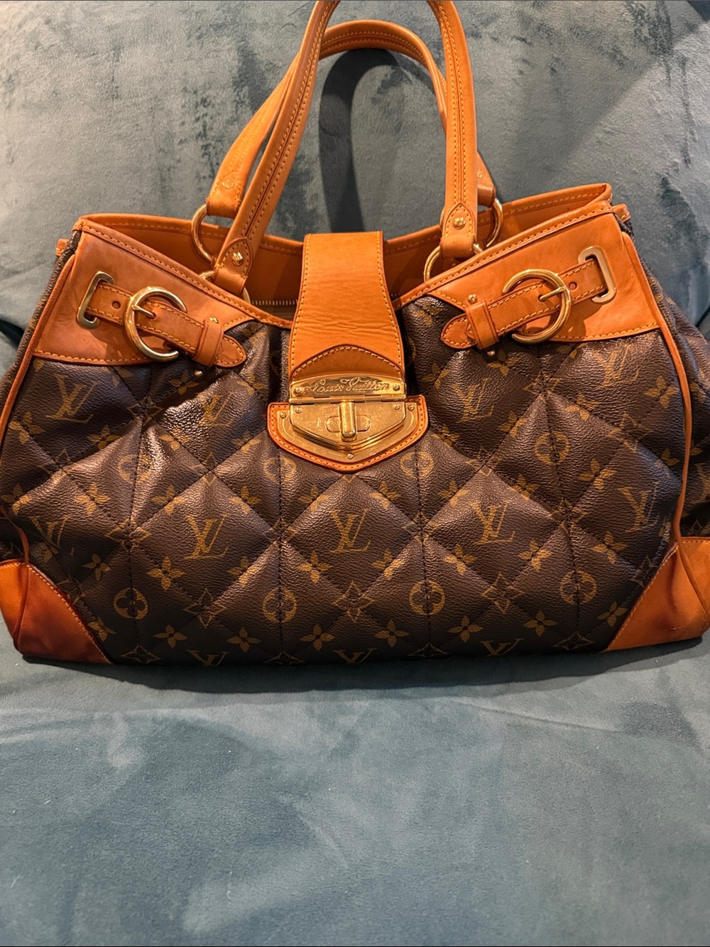 Louis Vuitton Brown Monogram Quilted Shoulder Bag with Tan Trim